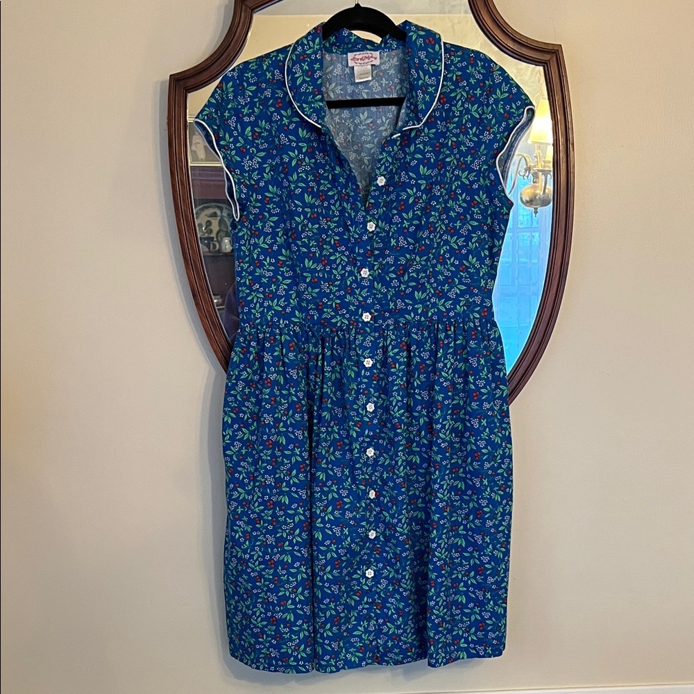 Vintage Lanz of Salzburg Charming Blue Floral Dress Size Large cherry print